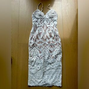 White midi crochet dress